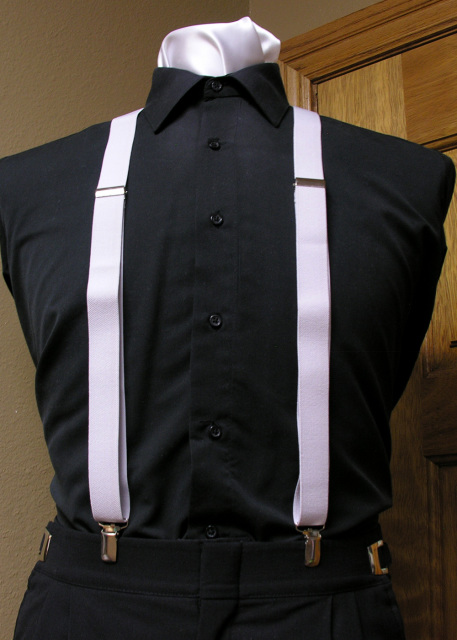 White Men's Suspender 1-Inch X Back Clip Suspender With White Necktie ...
